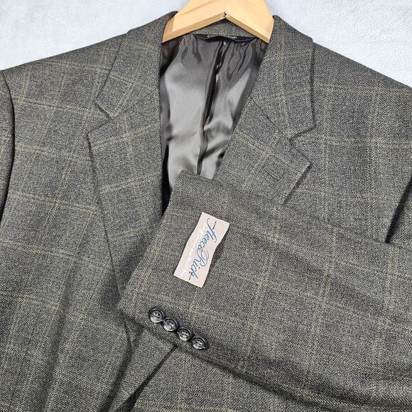 Jos A Bank Blazer Mens 46R Wool Brown Fleece Rich Sportcoat Jacket Windowpane